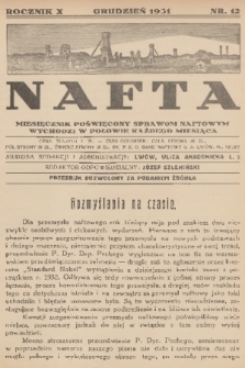 Nafta : miesięcznik poświęcony sprawom naftowym. R.10, 1931, nr 12