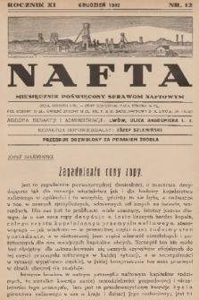 Nafta : miesięcznik poświęcony sprawom naftowym. R.11, 1932, nr 12