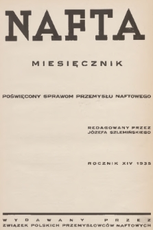 Nafta : miesięcznik poświęcony sprawom przemysłu naftowego wydawany przez Związek Polskich Przemysłowców Naftowych. R.14, 1935, Spis rzeczy zawartych w roczniku 1935