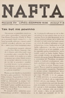 Nafta. R.15, 1936, Zeszyt 7-8