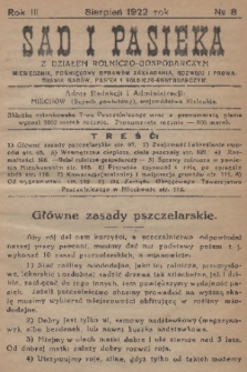 Sad i Pasieka : z działem rolniczo-gospodarczym : miesięcznik, poświęcony sprawom zakładania, rozwoju i prowadzeniu sadów, pasiek i rolniczo-gospodarczym. R.3, 1922, № 8