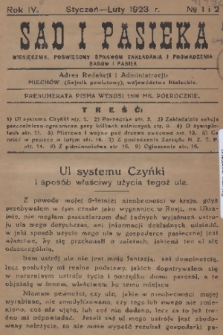 Sad i Pasieka : miesięcznik, poświęcony sprawom zakładania i prowadzenia sadów i pasiek. R.4, 1923, № 1-2