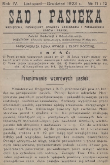 Sad i Pasieka : miesięcznik, poświęcony sprawom zakładania i prowadzenia sadów i pasiek. R.4, 1923, № 11-12