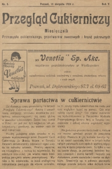 Przegląd Cukierniczy : miesięcznik przemysłu cukierniczego, przetworów owocowych i branż pokrewnych. R.5, 1930, nr 8