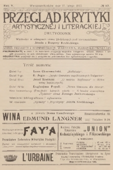 Przegląd Krytyki Artystycznej i Literackiej. R.5, 1913, № 63