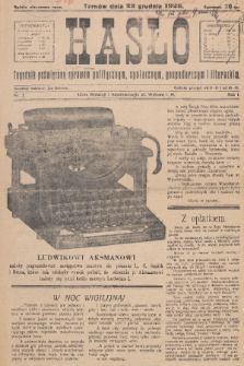 Hasło : tygodnik poświęcony sprawom politycznym, społecznym, gospodarczym i literackim. R.1, 1926, nr 2