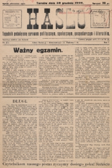 Hasło : tygodnik poświęcony sprawom politycznym, społecznym, gospodarczym i literackim. R.1, 1926, nr 3