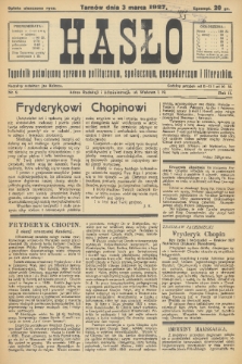 Hasło : tygodnik poświęcony sprawom politycznym, społecznym, gospodarczym i literackim. R.2, 1927, nr 9