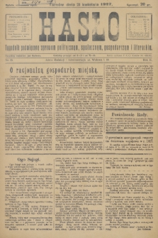 Hasło : tygodnik poświęcony sprawom politycznym, społecznym, gospodarczym i literackim. R.2, 1927, nr 16