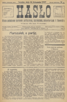 Hasło : pismo poświęcone sprawom politycznym, społecznym, gospodarczym i literackim. R.2, 1927, nr 52