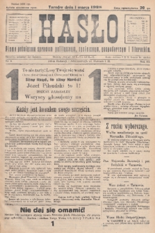 Hasło : pismo poświęcone sprawom politycznym, społecznym, gospodarczym i literackim. R.3, 1928, nr 9