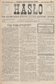 Hasło : pismo poświęcone sprawom politycznym, społecznym, gospodarczym i literackim. R.4, 1929, nr 22