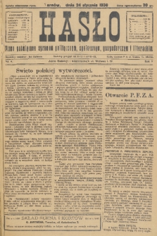 Hasło : pismo poświęcone sprawom politycznym, społecznym, gospodarczym i literackim. R.5, 1930, nr 4