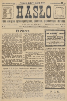 Hasło : pismo poświęcone sprawom politycznym, społecznym, gospodarczym i literackim. R.5, 1930, nr 11
