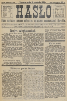Hasło : pismo poświęcone sprawom politycznym, społecznym, gospodarczym i literackim. R.5, 1930, nr 45