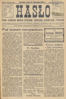 Hasło : pismo poświęcone sprawom politycznym, społecznym, gospodarczym i literackim. R.6, 1931, nr 30
