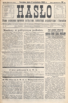 Hasło : pismo poświęcone sprawom politycznym, społecznym, gospodarczym i literackim. R.7, 1932, nr 33