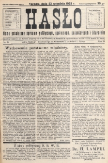 Hasło : pismo poświęcone sprawom politycznym, społecznym, gospodarczym i literackim. R.7, 1932, nr 35