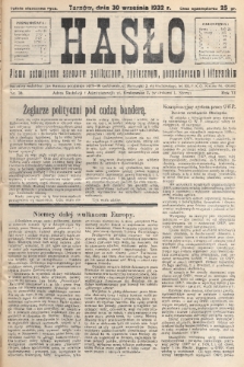 Hasło : pismo poświęcone sprawom politycznym, społecznym, gospodarczym i literackim. R.7, 1932, nr 36