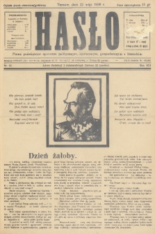 Hasło : pismo poświęcone sprawom politycznym, społecznym, gospodarczym i literackim. R.13, 1938, nr 16