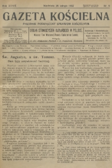 Gazeta Kościelna : tygodnik poświęcony sprawom kościelnym : organ stowarzyszeń kapłańskich w Polsce. R.39, 1932, nr 9