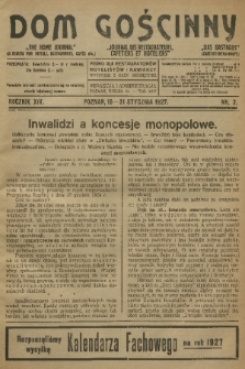 Dom Gościnny : pismo dla restauratorów, hotelistów i kawiarzy. R.14, 1927, nr 2 + dod.