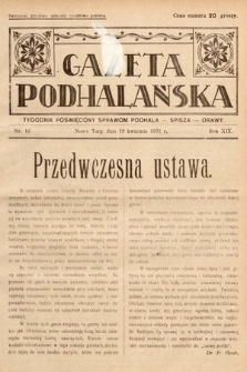 Gazeta Podhalańska : tygodnik poświęcony sprawom Podhala, Spisza, Orawy. 1931, nr 16