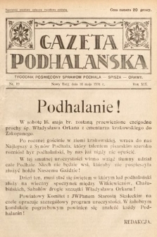 Gazeta Podhalańska : tygodnik poświęcony sprawom Podhala, Spisza, Orawy. 1931, nr 19