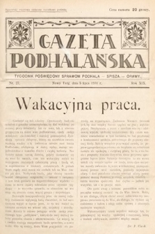 Gazeta Podhalańska : tygodnik poświęcony sprawom Podhala, Spisza, Orawy. 1931, nr 27