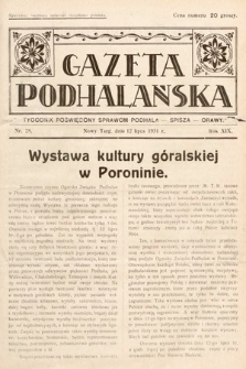Gazeta Podhalańska : tygodnik poświęcony sprawom Podhala, Spisza, Orawy. 1931, nr 28