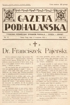 Gazeta Podhalańska : tygodnik poświęcony sprawom Podhala, Spisza, Orawy. 1931, nr 37