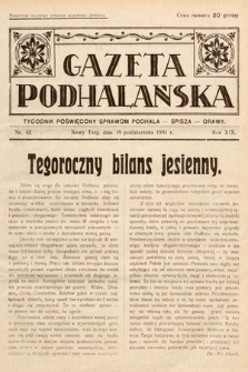 Gazeta Podhalańska : tygodnik poświęcony sprawom Podhala, Spisza, Orawy. 1931, nr 42