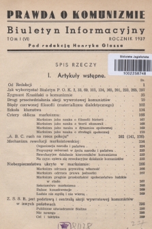 Biuletyn Informacyjny : prawda o komunizmie POK. R.1, 1937, Spis rzeczy