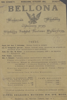 Bellona : miesięcznik wojskowy wydawany przez Wojskowy Instytut Naukowo Wydawniczy. R.4, 1921, Zeszyt 1