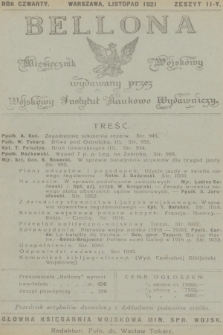 Bellona : miesięcznik wojskowy wydawany przez Wojskowy Instytut Naukowo Wydawniczy. R.4, 1921, Zeszyt 11