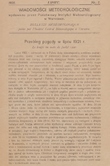 Wiadomości Meteorologiczne = Bulletin Mètèorologique. 1921, nr 7