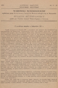 Wiadomości Meteorologiczne = Bulletin Mètèorologique. 1921, nr 11-12