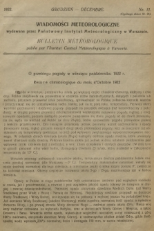 Wiadomości Meteorologiczne = Bulletin Mètèorologique. 1922, nr 12