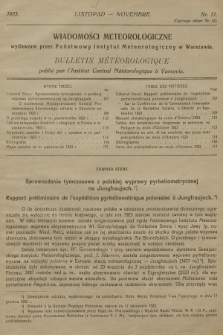 Wiadomości Meteorologiczne = Bulletin Mètèorologique. 1923, nr 11