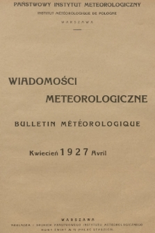 Wiadomości Meteorologiczne = Bulletin Mètèorologique. 1927, nr 4