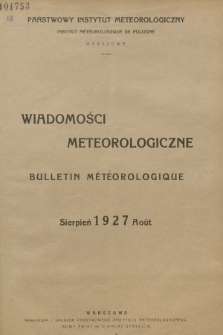 Wiadomości Meteorologiczne = Bulletin Mètèorologique. 1927, nr 8
