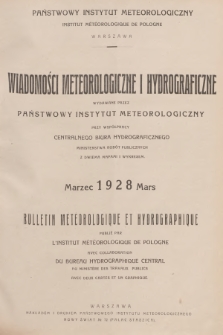 Wiadomości Meteorologiczne i Hydrograficzne = Bulletin Météorologique et Hydrographique. 1928, nr 3 + wkładka