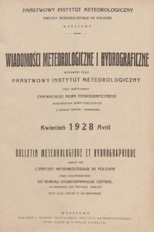 Wiadomości Meteorologiczne i Hydrograficzne = Bulletin Météorologique et Hydrographique. 1928, nr 4 + wkładka
