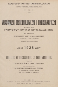 Wiadomości Meteorologiczne i Hydrograficzne = Bulletin Météorologique et Hydrographique. 1928, nr 7 + wkładka