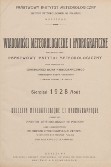 Wiadomości Meteorologiczne i Hydrograficzne = Bulletin Météorologique et Hydrographique. 1928, nr 8 + wkładka