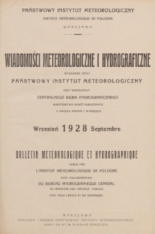 Wiadomości Meteorologiczne i Hydrograficzne = Bulletin Météorologique et Hydrographique. 1928, nr 9 + wkładka