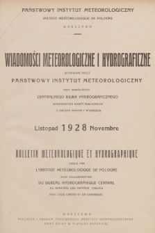 Wiadomości Meteorologiczne i Hydrograficzne = Bulletin Météorologique et Hydrographique. 1928, nr 11 + wkładka