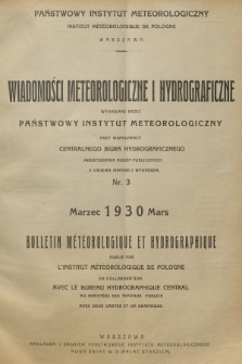 Wiadomości Meteorologiczne i Hydrograficzne = Bulletin Météorologique et Hydrographique. 1930, nr 3 + wkładka