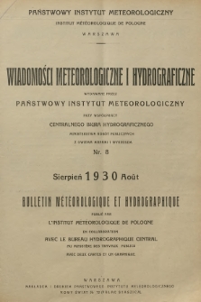 Wiadomości Meteorologiczne i Hydrograficzne = Bulletin Météorologique et Hydrographique. 1930, nr 8 + wkładka