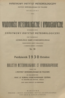 Wiadomości Meteorologiczne i Hydrograficzne = Bulletin Météorologique et Hydrographique. 1930, nr 10 + wkładka
